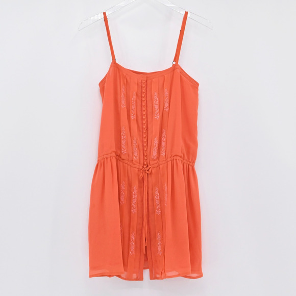 JOIE Womens Embroidered Silk Dress Size S Orange Boho Sleeveless Pin Tuck Lined - Picture 2 of 13